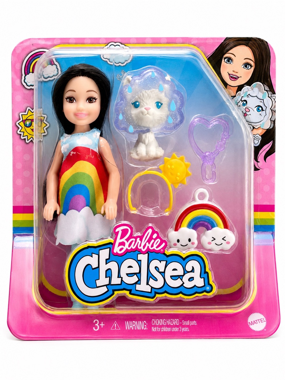 NEW Barbie Chelsea Rainbow Dress Doll Playset Mattel Cloud Pet Accessories